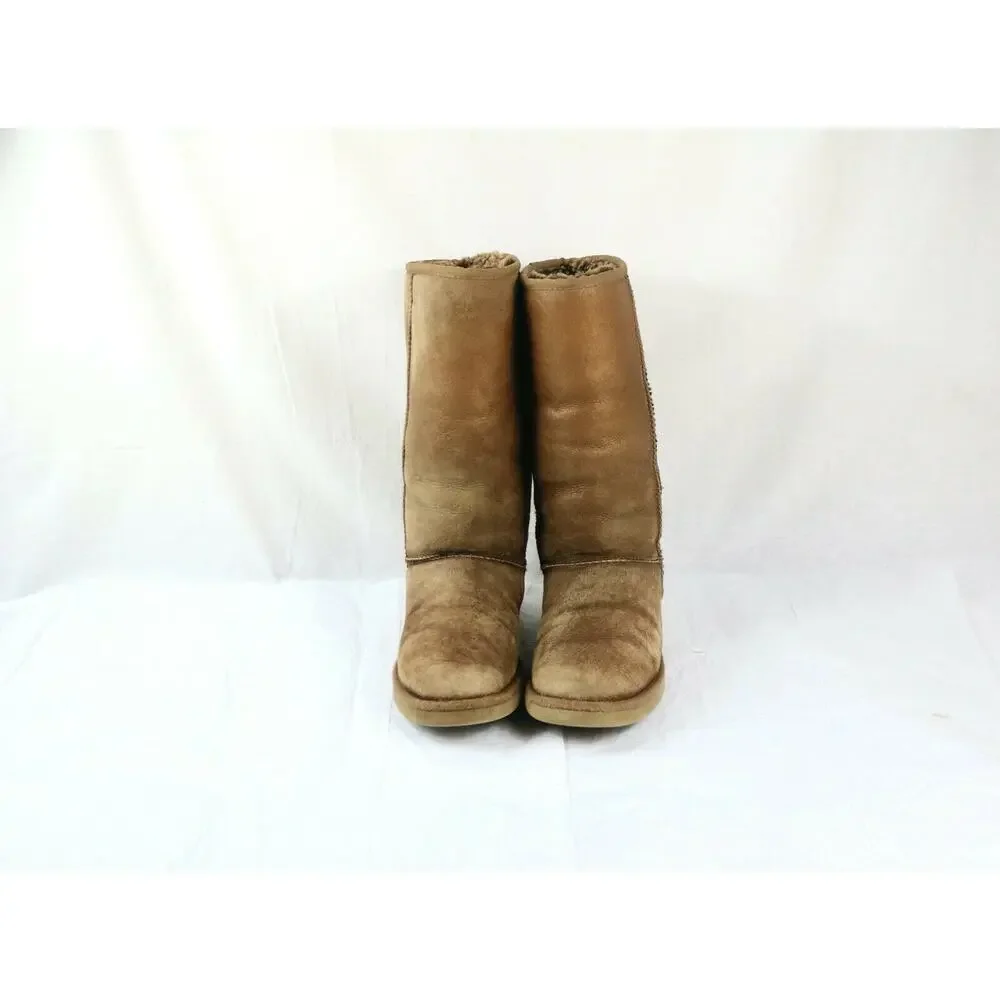 UGG Boots 8 Metallic Bronze Classic Tall Leather Sheepskin Lined Shoes 5823